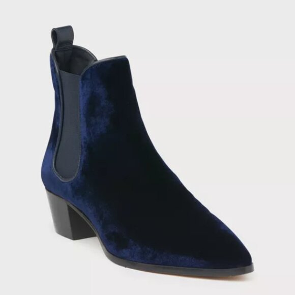 L.K. Bennett Becky Navy Velvet Ankle Boots - Picture 2 of 16